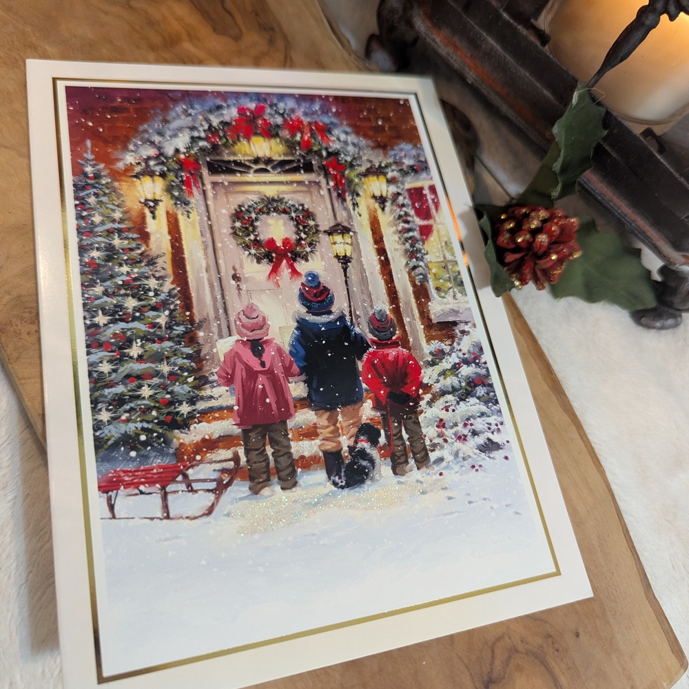 1980s Hallmark 3 Kids And Dog Caroling Christmas Cards (Set Of 22)